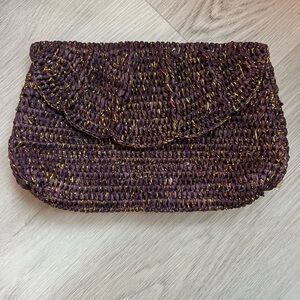 Mar Y Sol Elegant Woven Clutch in Purple and Gold